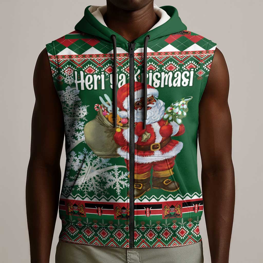 Personalized Afro Kenya Christmas Sleeveless Zip Hoodie African Santa -  Folk Pattern - African Pride