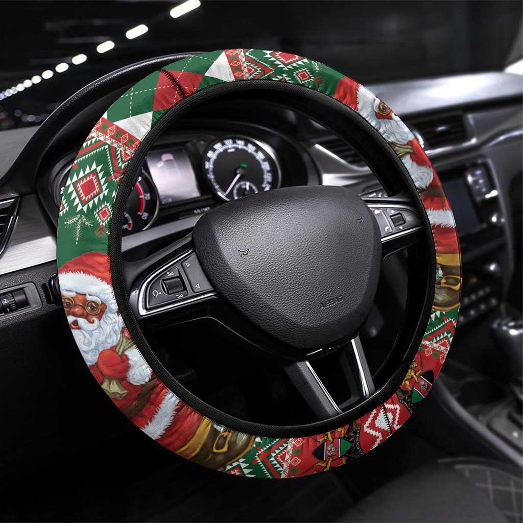 Afro Kenya Christmas Steering Wheel Cover African Santa -  Folk Pattern