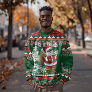 Personalized Afro Kenya Christmas Sweatshirt African Santa -  Folk Pattern