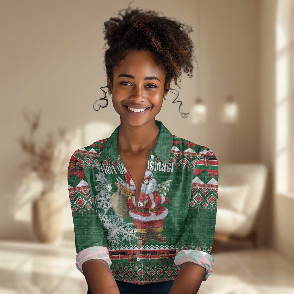 Personalized Afro Kenya Christmas Women Casual Shirt African Santa -  Folk Pattern