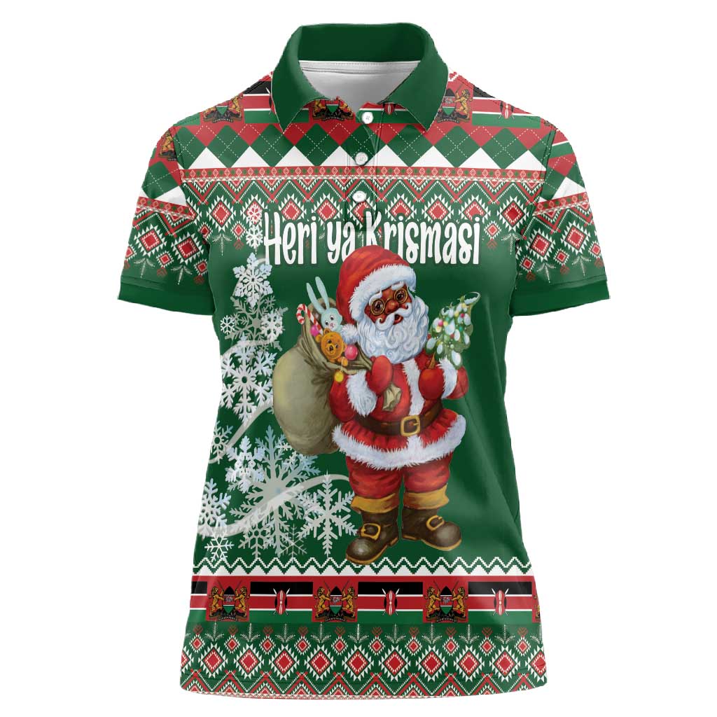 Personalized Afro Kenya Christmas Women Polo Shirt African Santa -  Folk Pattern