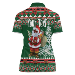 Personalized Afro Kenya Christmas Women Polo Shirt African Santa -  Folk Pattern