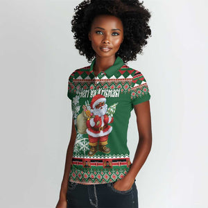 Personalized Afro Kenya Christmas Women Polo Shirt African Santa -  Folk Pattern