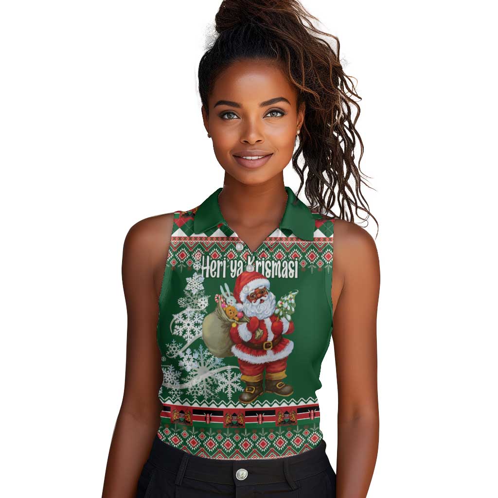 Personalized Afro Kenya Christmas Women Sleeveless Polo Shirt African Santa -  Folk Pattern