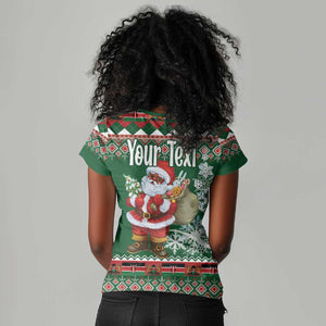 Personalized Afro Kenya Christmas Women V-Neck T-Shirt African Santa -  Folk Pattern