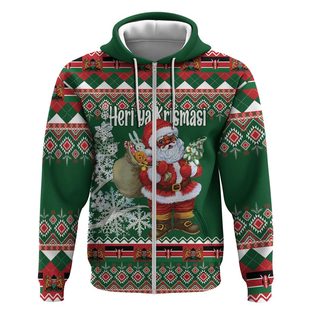 Personalized Afro Kenya Christmas Zip Hoodie African Santa -  Folk Pattern