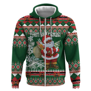Personalized Afro Kenya Christmas Zip Hoodie African Santa -  Folk Pattern