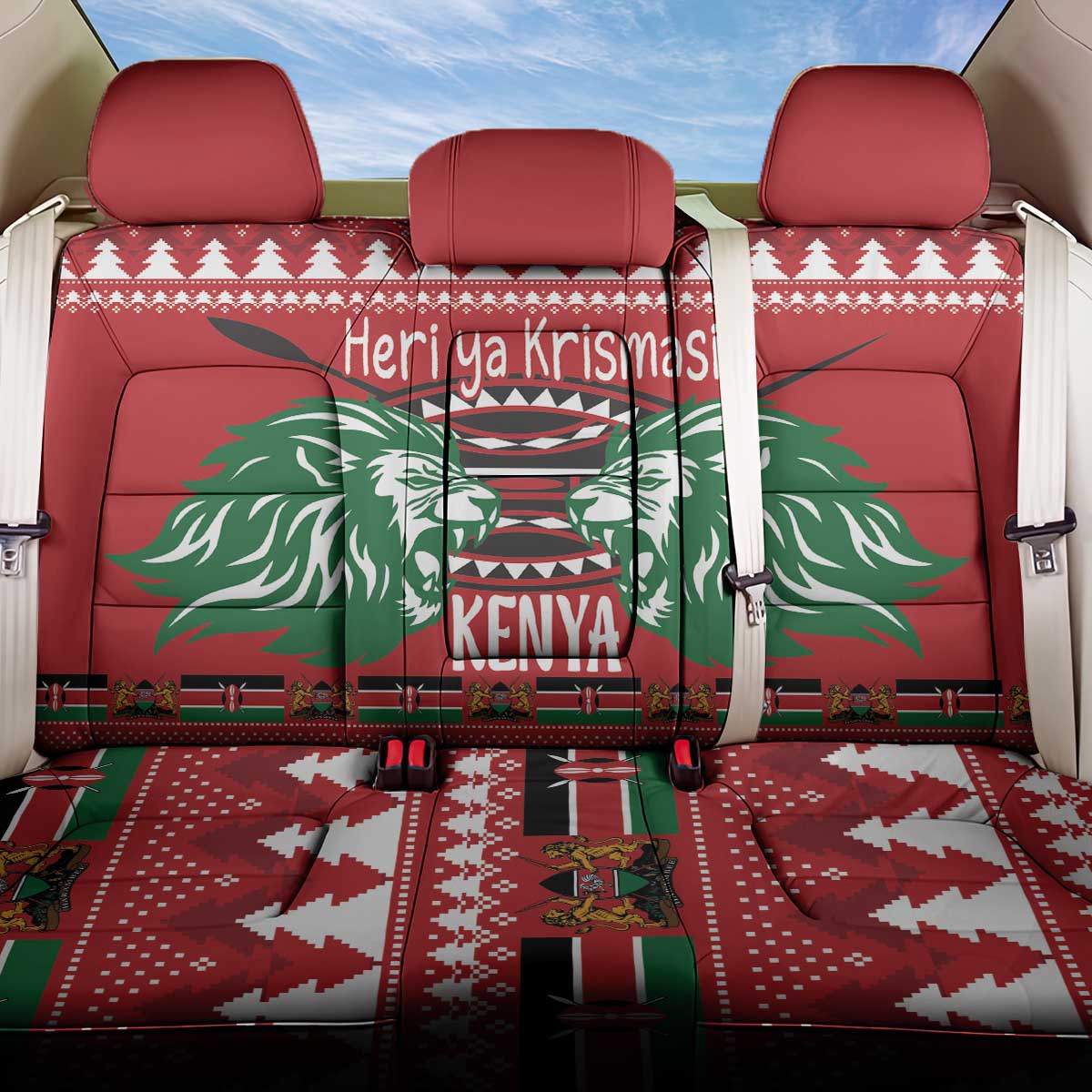 Afro Kenya Christmas Back Car Seat Cover Head Lion - Heri ya Krismasi