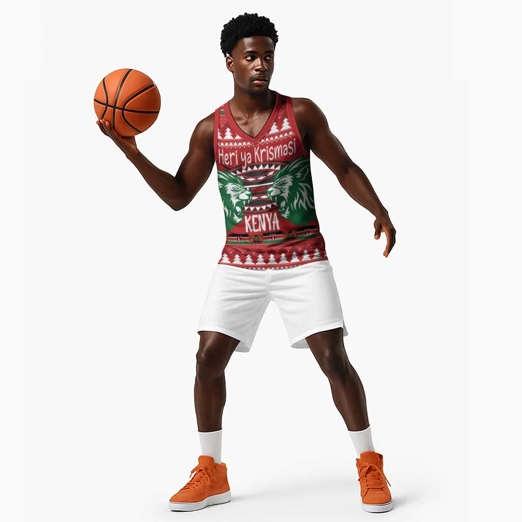 Afro Kenya Christmas Basketball Jersey Head Lion - Heri ya Krismasi LT18