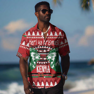 Afro Kenya Christmas Hawaiian Shirt Head Lion - Heri ya Krismasi