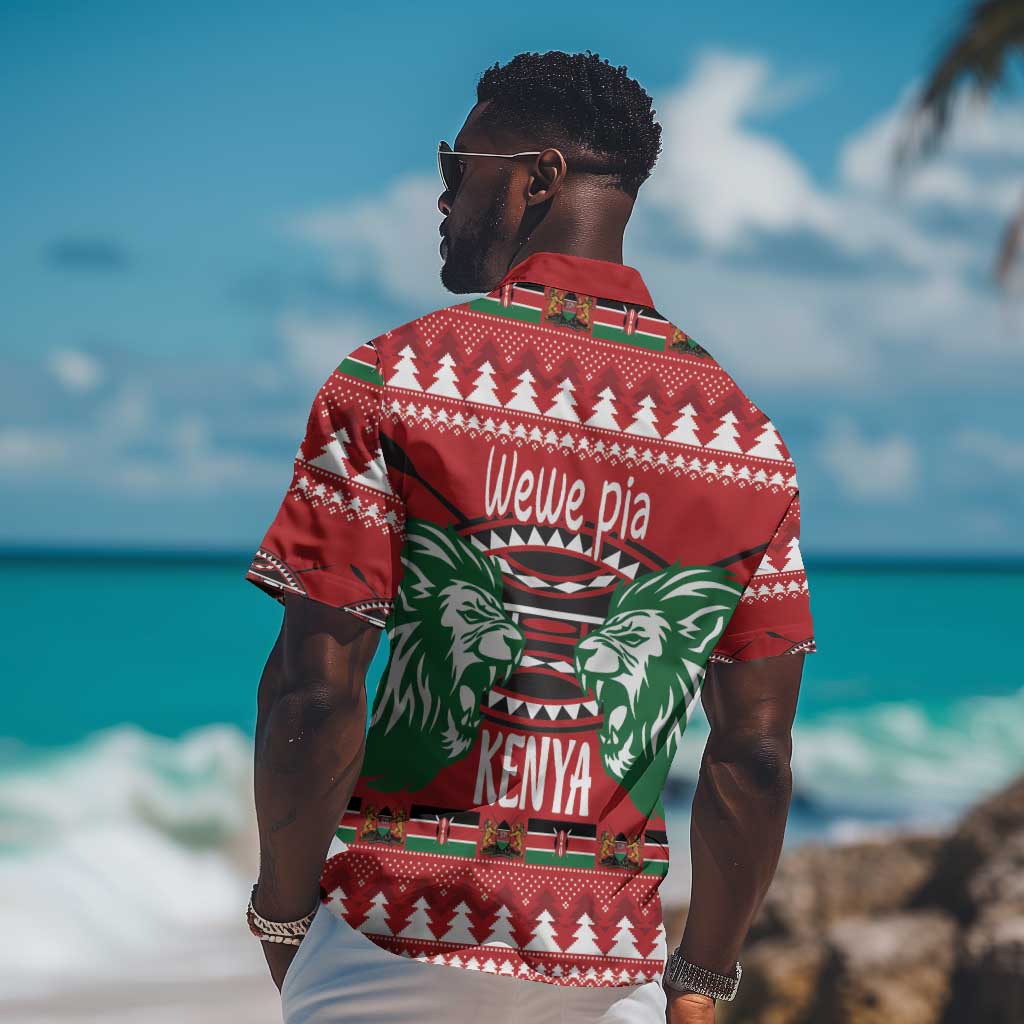 Afro Kenya Christmas Hawaiian Shirt Head Lion - Heri ya Krismasi