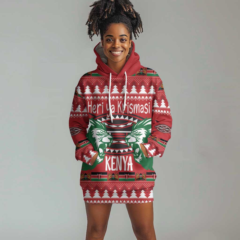 Afro Kenya Christmas Hoodie Dress Head Lion - Heri ya Krismasi