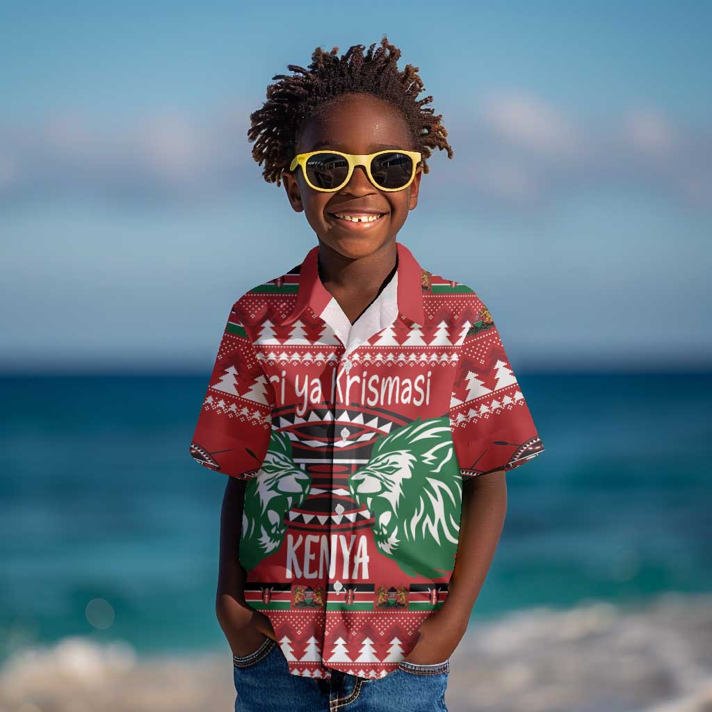 Afro Kenya Christmas Kid Hawaiian Shirt Head Lion - Heri ya Krismasi