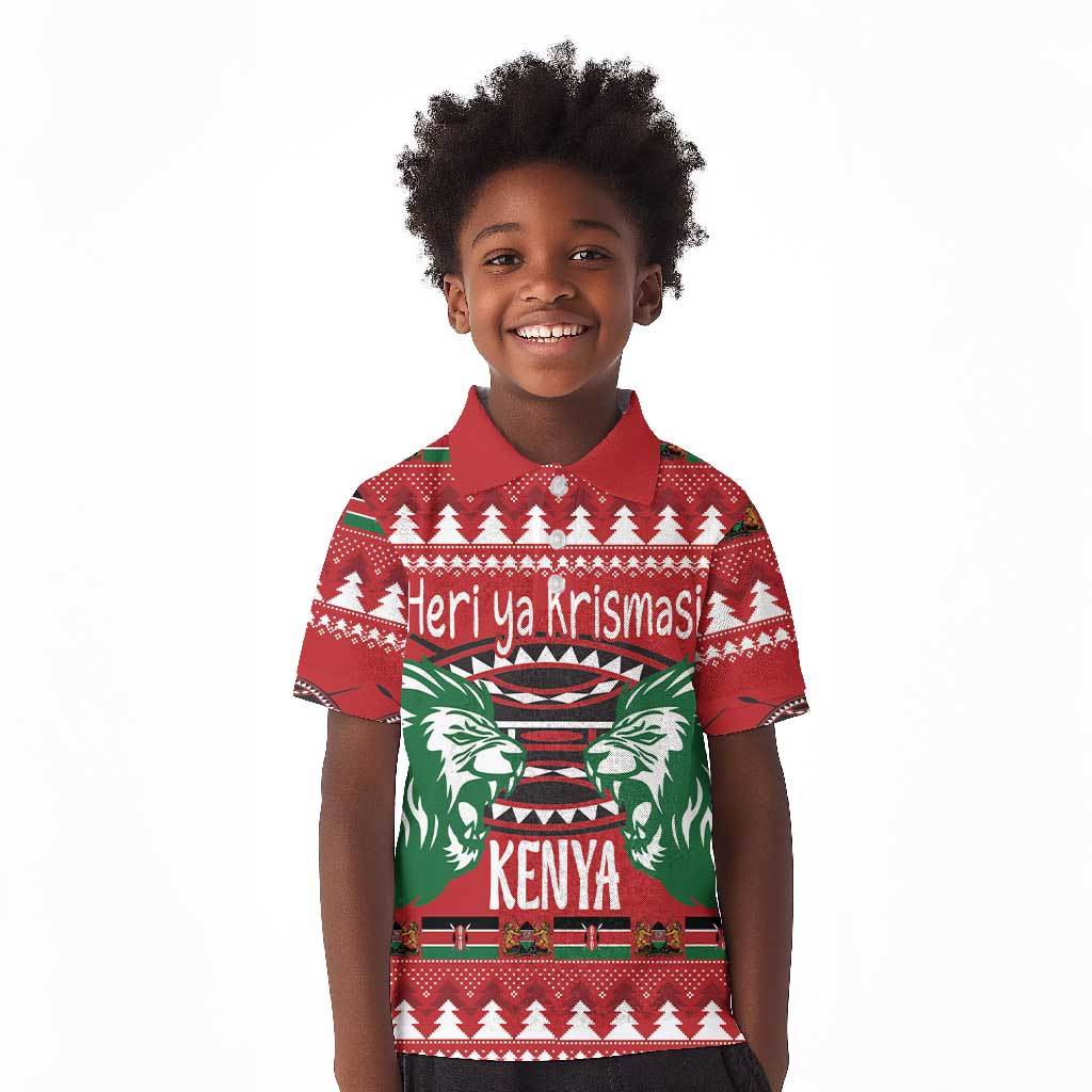 Afro Kenya Christmas Kid Polo Shirt Head Lion - Heri ya Krismasi