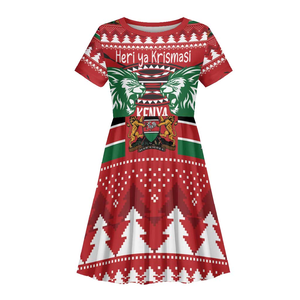 Afro Kenya Christmas Kid Short Sleeve Dress Head Lion - Heri ya Krismasi