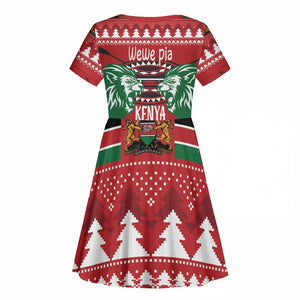 Afro Kenya Christmas Kid Short Sleeve Dress Head Lion - Heri ya Krismasi