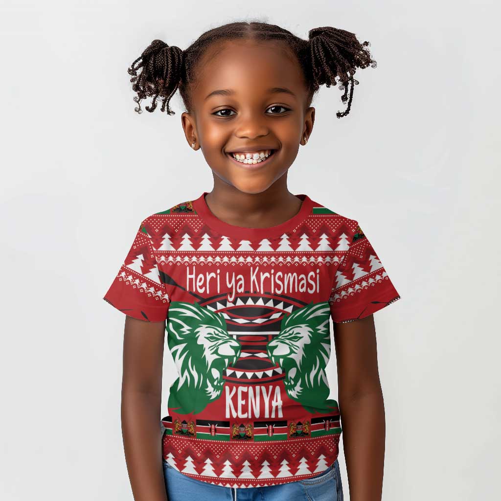 Afro Kenya Christmas Kid T shirt Head Lion - Heri ya Krismasi