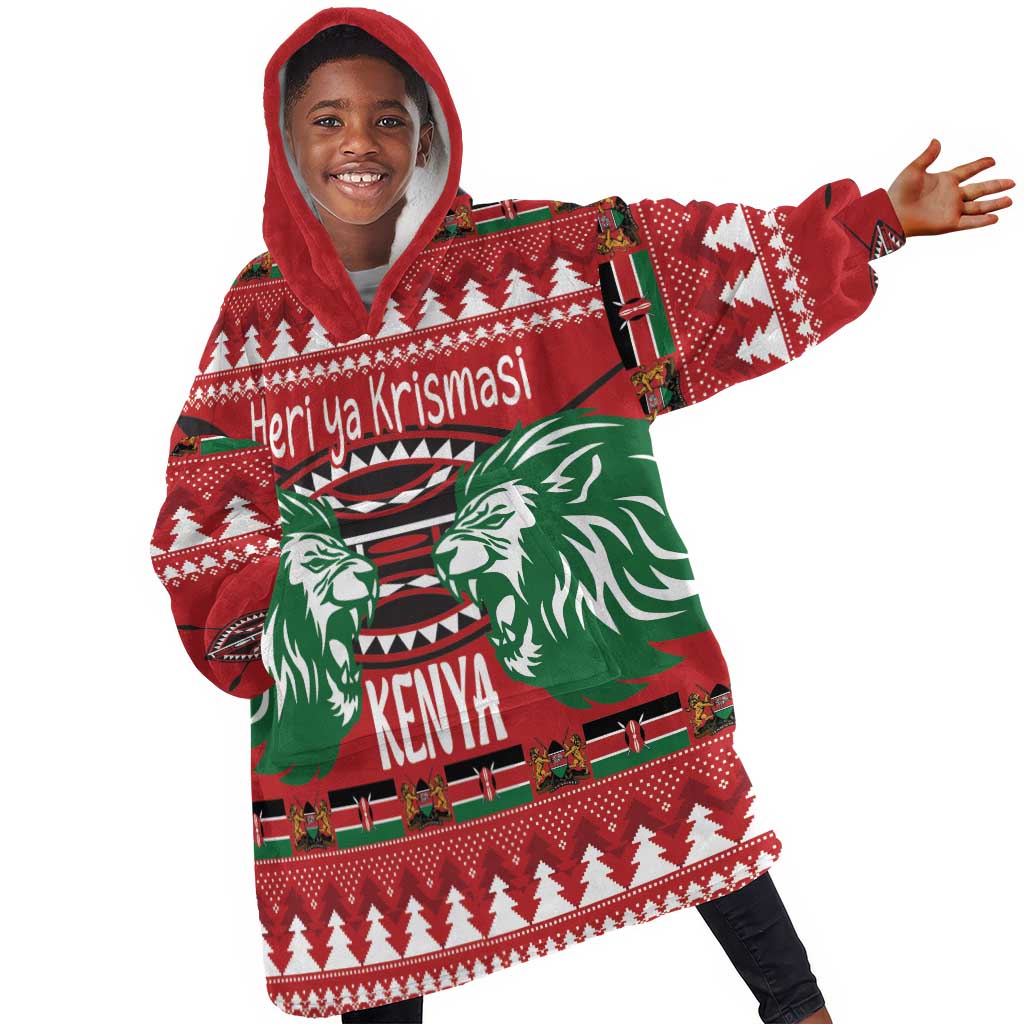 Afro Kenya Christmas Kid Wearable Blanket Hoodie Head Lion - Heri ya Krismasi