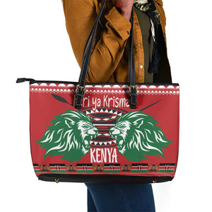 Afro Kenya Christmas Leather Tote Bag Head Lion - Heri ya Krismasi