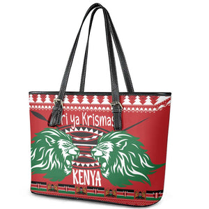 Afro Kenya Christmas Leather Tote Bag Head Lion - Heri ya Krismasi