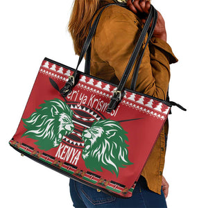 Afro Kenya Christmas Leather Tote Bag Head Lion - Heri ya Krismasi