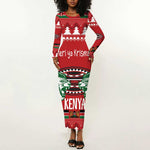 Afro Kenya Christmas Long Sleeve Bodycon Dress Head Lion - Heri ya Krismasi LT18