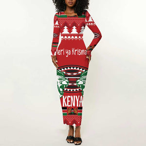 Afro Kenya Christmas Long Sleeve Bodycon Dress Head Lion - Heri ya Krismasi