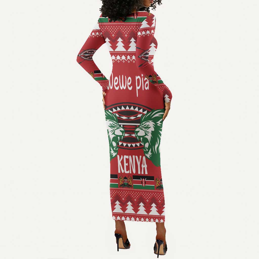 Afro Kenya Christmas Long Sleeve Bodycon Dress Head Lion - Heri ya Krismasi LT18