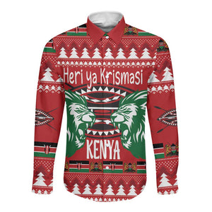 Afro Kenya Christmas Long Sleeve Button Shirt Head Lion - Heri ya Krismasi