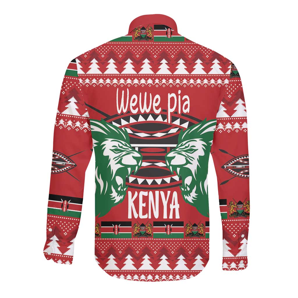 Afro Kenya Christmas Long Sleeve Button Shirt Head Lion - Heri ya Krismasi