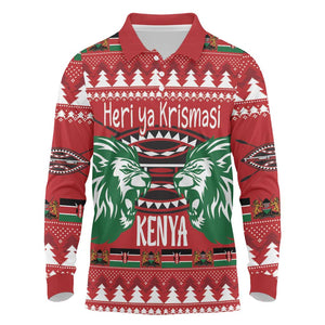 Afro Kenya Christmas Long Sleeve Polo Shirt Head Lion - Heri ya Krismasi