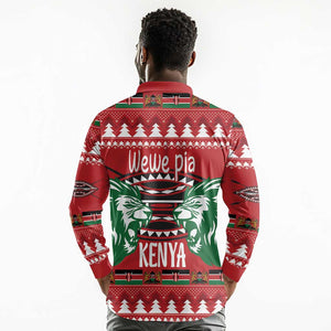 Afro Kenya Christmas Long Sleeve Polo Shirt Head Lion - Heri ya Krismasi