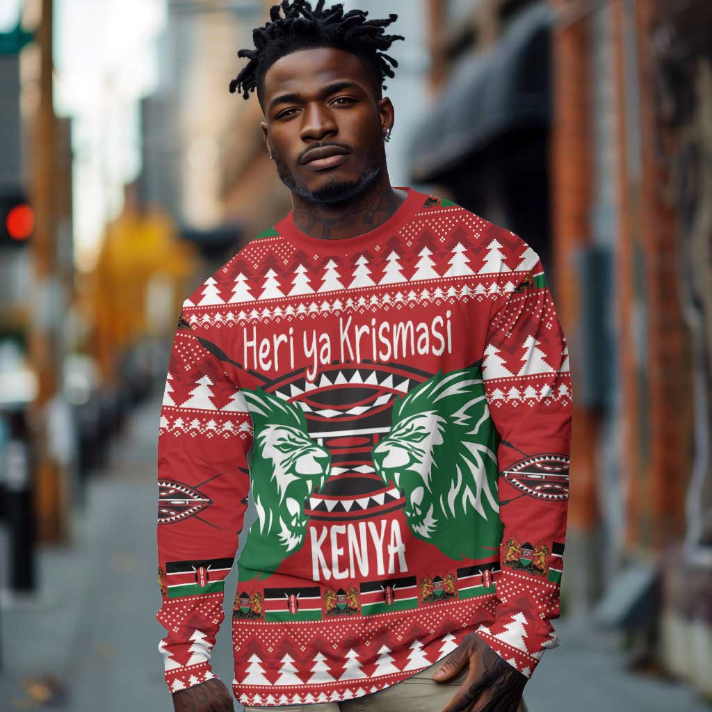 Afro Kenya Christmas Long Sleeve Shirt Head Lion - Heri ya Krismasi