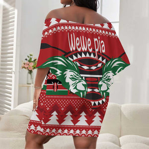 Afro Kenya Christmas Off Shoulder Short Dress Head Lion - Heri ya Krismasi