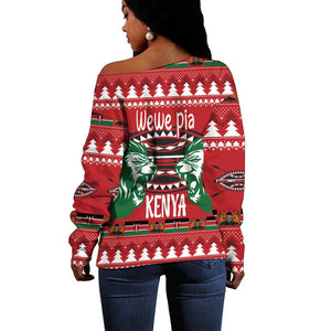 Afro Kenya Christmas Off Shoulder Sweater Head Lion - Heri ya Krismasi