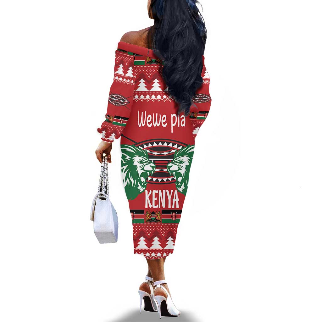Afro Kenya Christmas Off The Shoulder Long Sleeve Dress Head Lion - Heri ya Krismasi