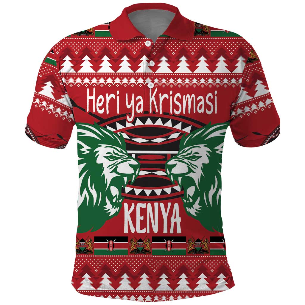 Afro Kenya Christmas Polo Shirt Head Lion - Heri ya Krismasi