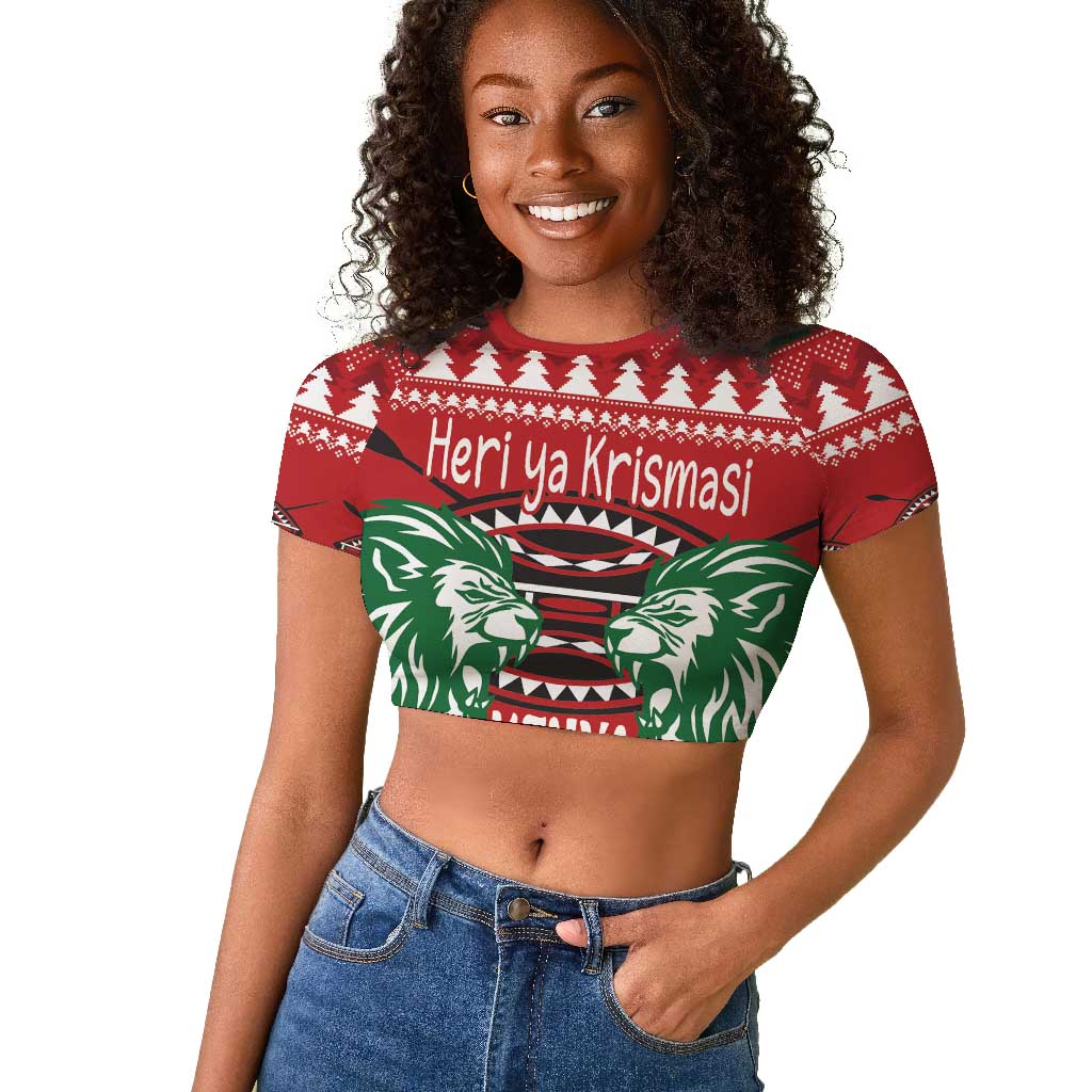 Afro Kenya Christmas Raglan Cropped T shirt Head Lion - Heri ya Krismasi