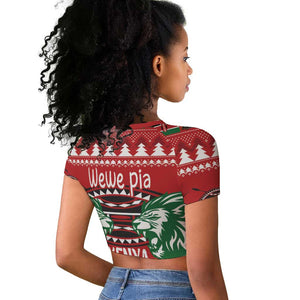 Afro Kenya Christmas Raglan Cropped T shirt Head Lion - Heri ya Krismasi