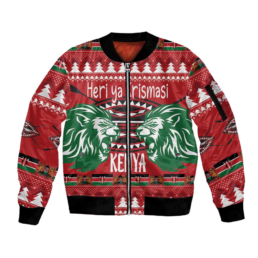 Afro Kenya Christmas Sleeve Zip Bomber Jacket Head Lion - Heri ya Krismasi