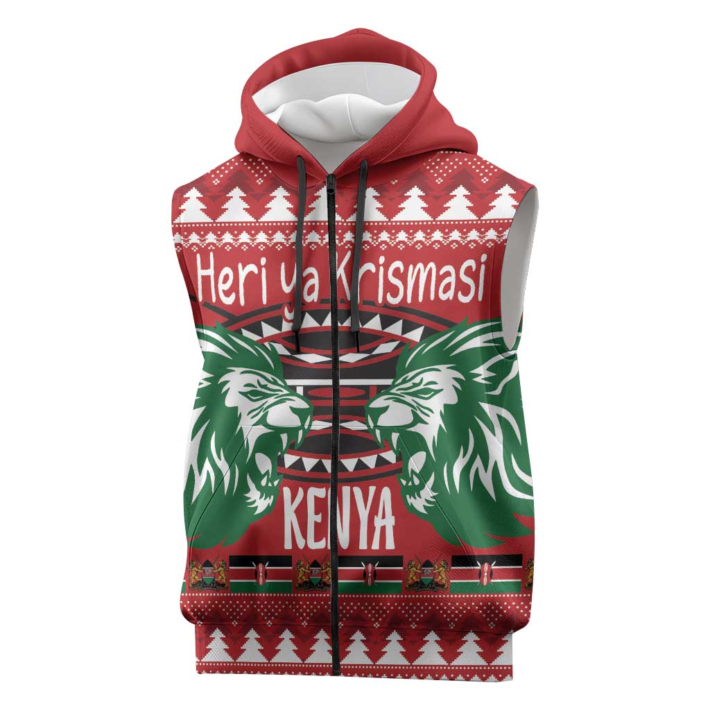 Afro Kenya Christmas Sleeveless Zip Hoodie Head Lion - Heri ya Krismasi - African Pride