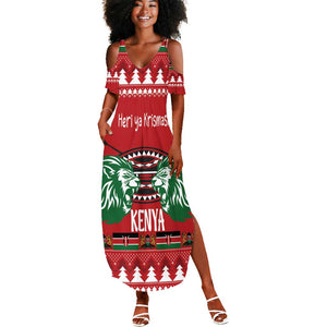 Afro Kenya Christmas Summer Maxi Dress Head Lion - Heri ya Krismasi