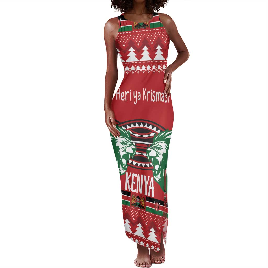 Afro Kenya Christmas Tank Maxi Dress Head Lion - Heri ya Krismasi