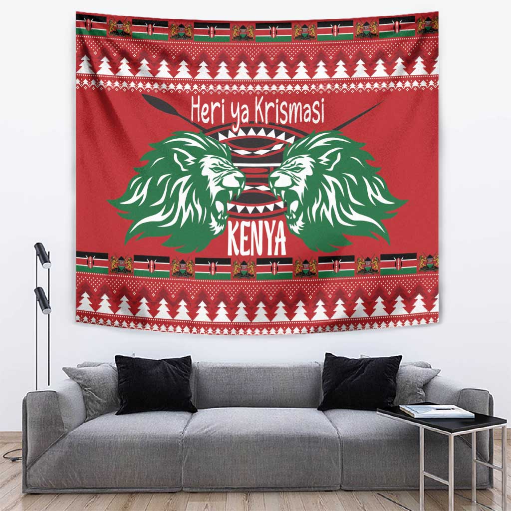 Afro Kenya Christmas Tapestry Head Lion - Heri ya Krismasi