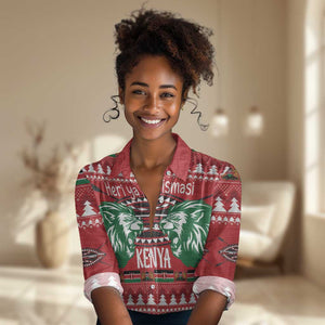 Afro Kenya Christmas Women Casual Shirt Head Lion - Heri ya Krismasi