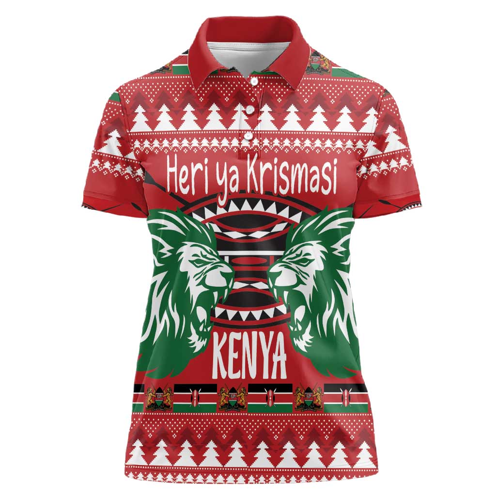 Afro Kenya Christmas Women Polo Shirt Head Lion - Heri ya Krismasi