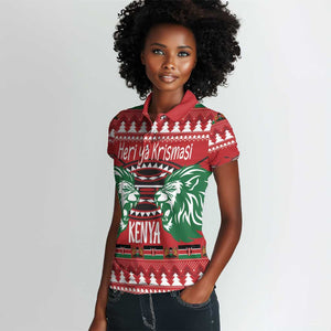 Afro Kenya Christmas Women Polo Shirt Head Lion - Heri ya Krismasi