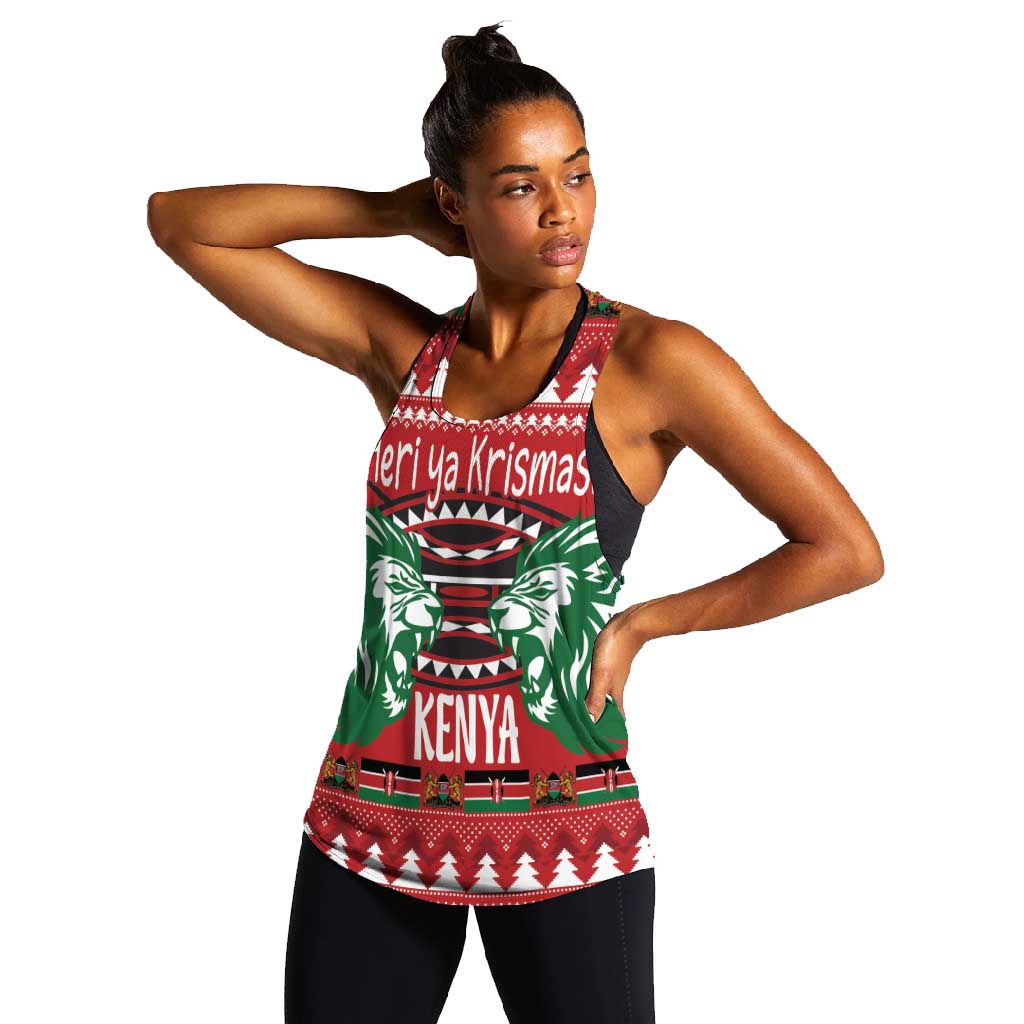 Afro Kenya Christmas Women Racerback Tank Head Lion - Heri ya Krismasi