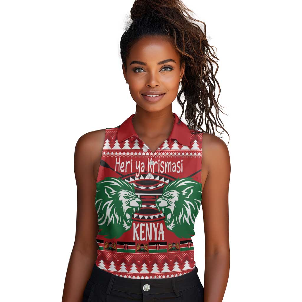 Afro Kenya Christmas Women Sleeveless Polo Shirt Head Lion - Heri ya Krismasi