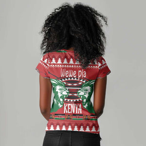 Afro Kenya Christmas Women V-Neck T-Shirt Head Lion - Heri ya Krismasi